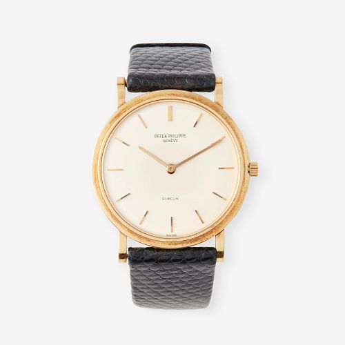 An eighteen karat gold strap wristwatch, Patek Philippe, retailed by Gubelin, Calatrava, circa late 1960's