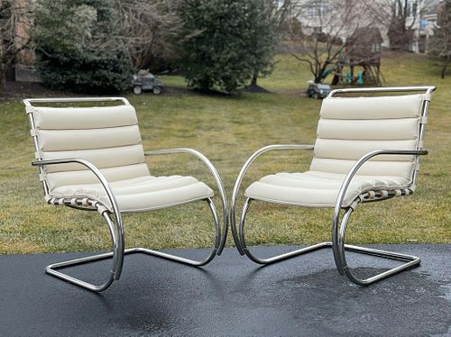 Knoll MR Lounge Chairs White Leather Stamped Knoll