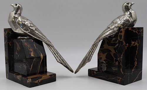 Pair of Art Deco French Marble Figural Bookends.