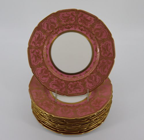 Set Of 12 Royal Doulton Pink & Gilt Service Plates