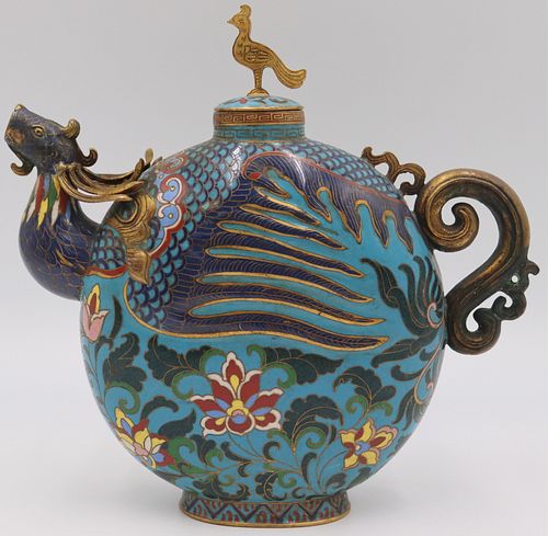 Chinese Cloisonne Phoenix Form Teapot.