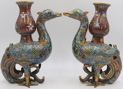 Pair of Chinese Cloisonne Archaic Duck Censers or