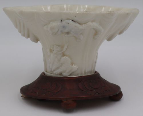 Chinese Blanc de Chine Libation Cup & Fitted Stand