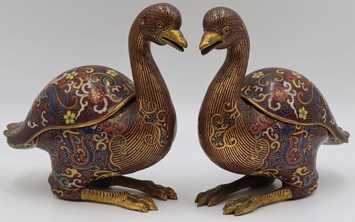 Pr of Chinese Cloisonne Duck Form Incense Burners.
