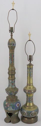 (2) Chinese Brass Cloissone Lamps.