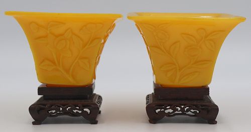 Pair of Chinese Carved Yellow Wine? Cups.