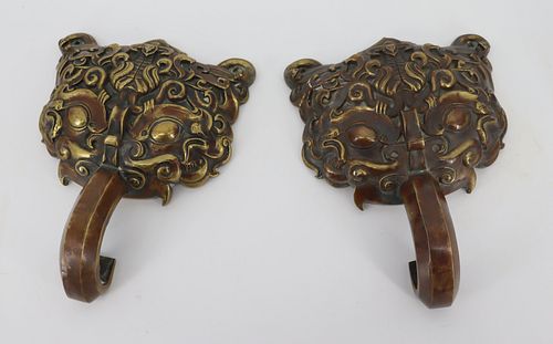 Antique Pair of Asian Bronze Foo Cabinet