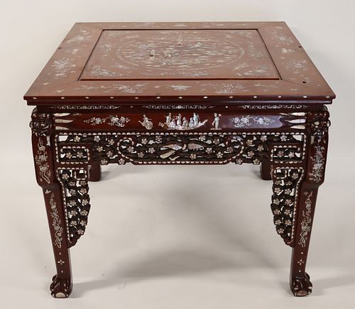 Asian Mother Of Pearl Inlaid Table.