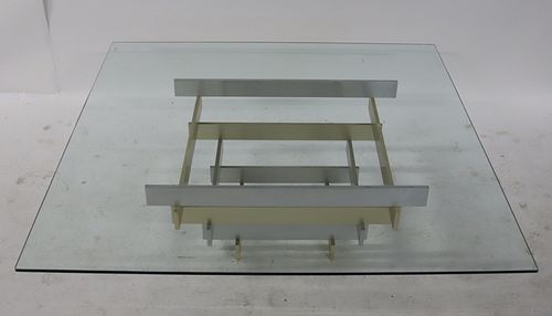 Paul Evans Style Two Tone Metal Coffee Table.