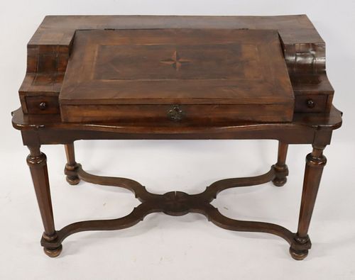 18 Century Continental Walnut Desk With Star Inlay