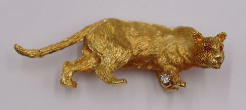 JEWELRY. 18kt Gold Panther Form Brooch.