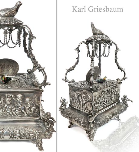 Karl Griesbaum Silver Mechanical Automaton Bird Box