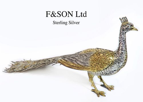 F&SON Ltd Sterling Silver Peacock Figurine, Hallmarked