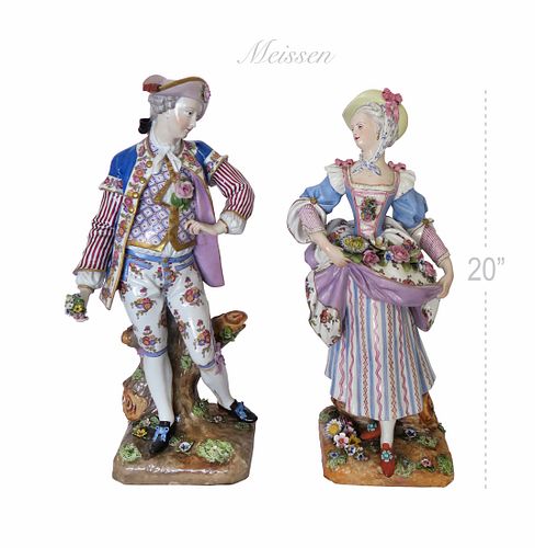 Very Large Pair of Genuine Meissen Figurines, 19th C.