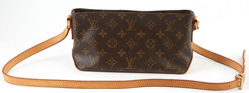 Louis Vuitton Brown Monogram Coated Canvas Trotteur Handbag, with golden brass accents, adjustable vachetta strap, opening to brown canvas interior an