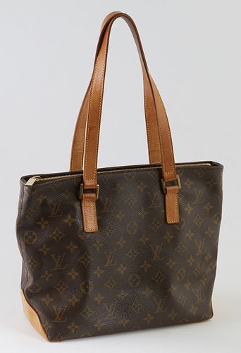Louis Vuitton Brown Monogram Coated Canvas Cabas Piano Shoulder Bag, the exterior bottom with light vachetta leather and the top with vachetta leather