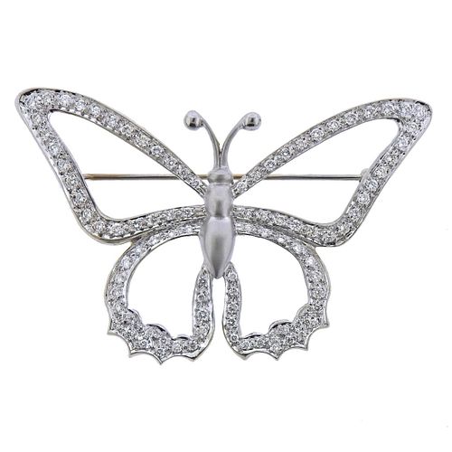 14k Gold Diamond Butterfly Brooch Pin 