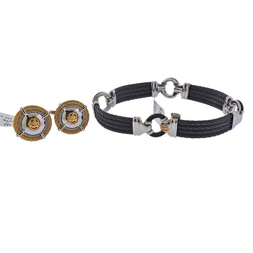 Alor 18k Gold Steel Men's Bracelet Cufflinks Lot