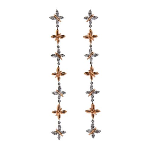 18k Gold Diamond Butterfly Long Drop Earrings 
