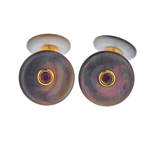 Trianon 18k Gold Ruby Mother of Pearl Cufflinks