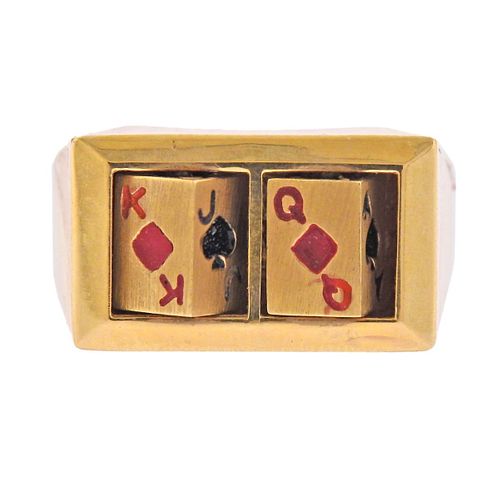 18k Gold Enamel Playing Cards Ring 