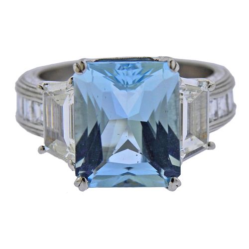 Beaudry 4.73ct Aquamarine Diamond Platinum Ring 