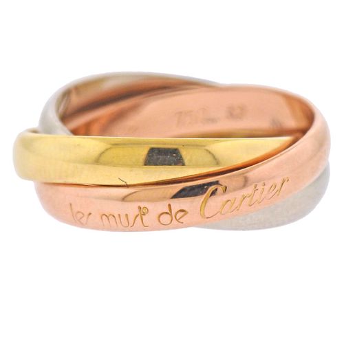 Cartier Trinity 18k Tri Color Gold Band Ring Size 52
