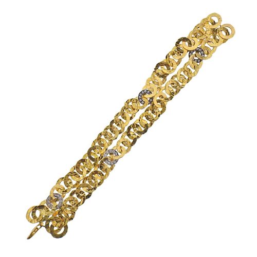 18k Hammered Gold Circle Link Diamond Bracelet 