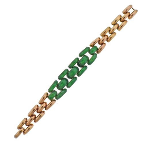 Retro 14k Rose Gold Jade Link Bracelet 