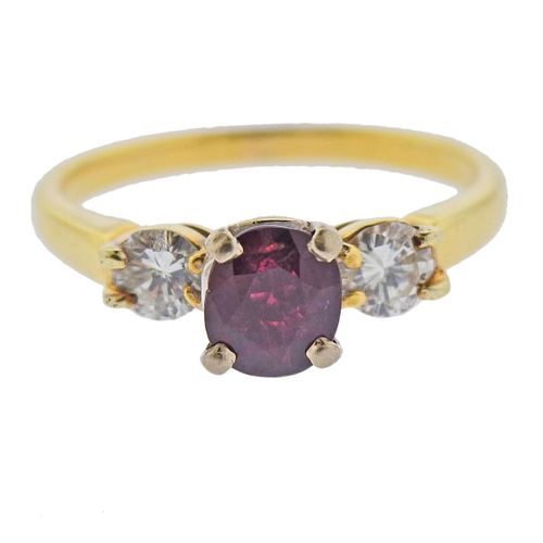 18k Gold Ruby Diamond Ring 