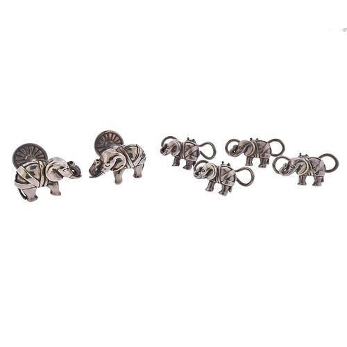 Kieselstein Cord Sterling Silver Elephant Cufflinks Stud Set 
