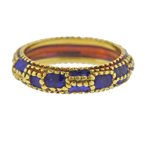 Cartier 18k Gold Blue Enamel Band Ring 