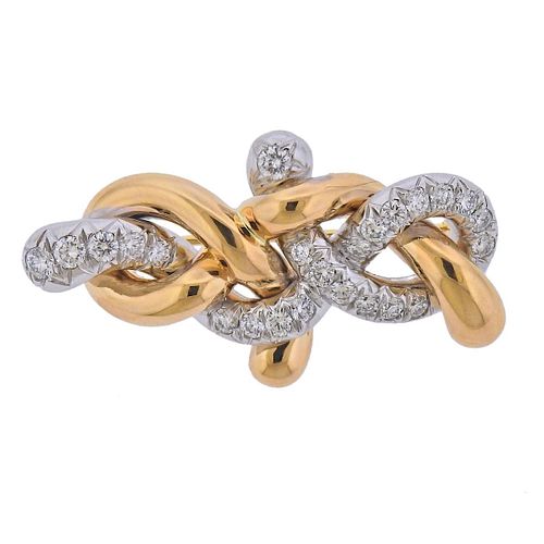 Assael Angela Cummings 18k Gold Platinum Diamond Twist Brooch Pin 