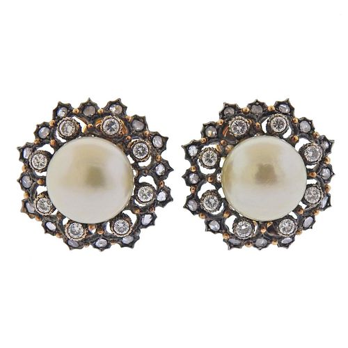 Buccellati 18k Gold Silver South Sea Pearl Diamond Earrings 