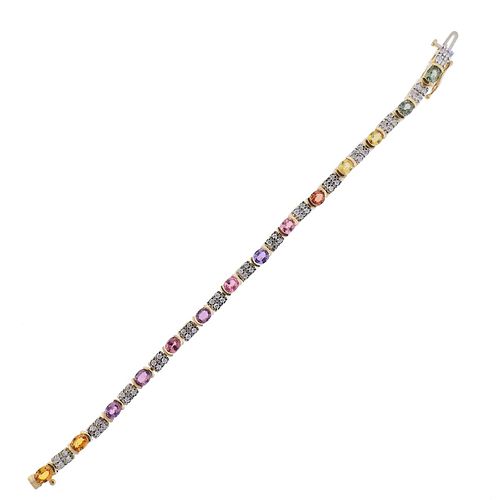 14k Gold Diamond Multicolor Sapphire Bracelet 