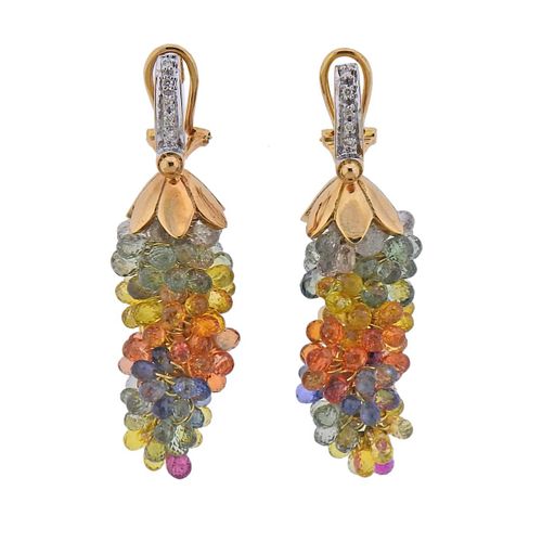 14k Gold Diamond Multicolor Sapphire Chandelier Earrings 