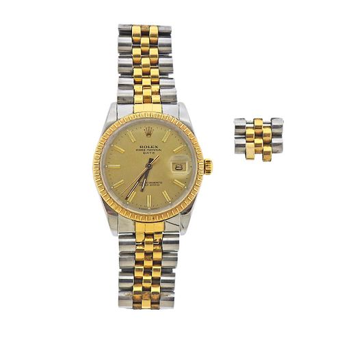 Rolex Oyster Date Two Tone Champagne Dial Watch 