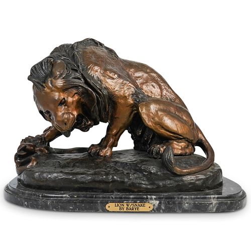 After Antoine-Louis Barye (France 1795-1875) Bronze Lion With Snake