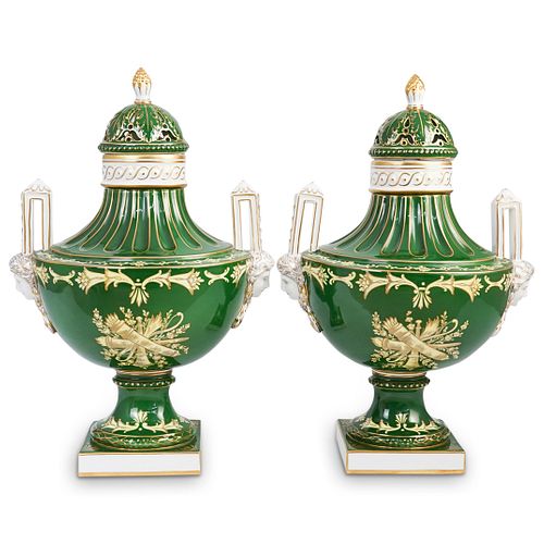 Pair Of Dresden Porcelain Urns