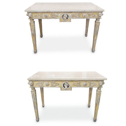 Pair Of Louis XVI Carved Painted Tables