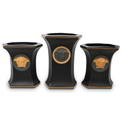 (2 Pc) Black Versace Rosenthal "Gorgona" Vases