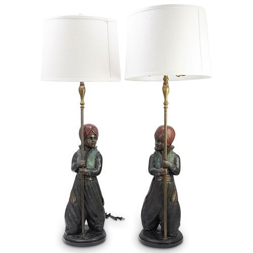 Pair Of Figural Oriental Lamps