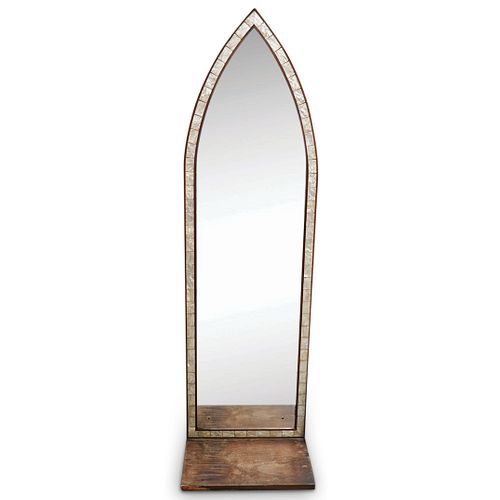 Cathedral Style Wood & Mother Of Pearl Mirror