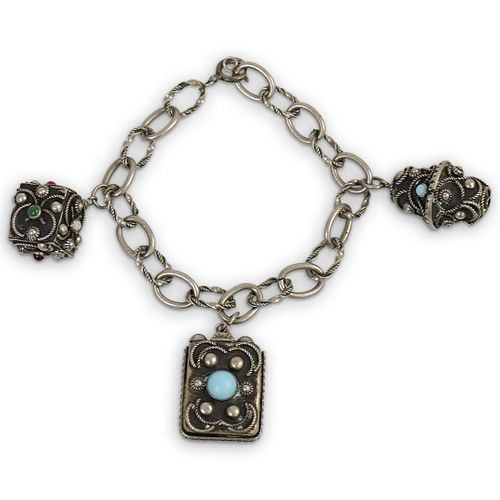 Antique Jeweled Sterling Silver Charm Bracelet