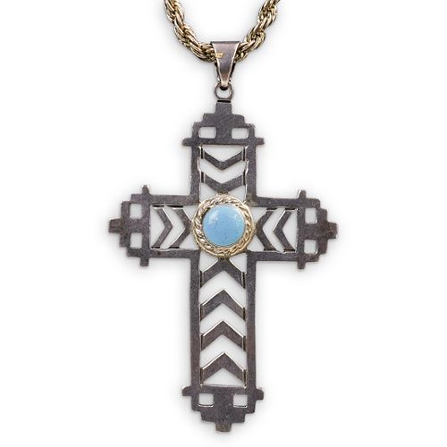 Sterling Silver and Turquoise Pendant Cross Necklace