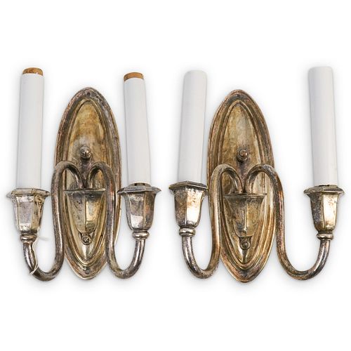 Antique Silver-Plated Victorian Sconces Wall Lamps