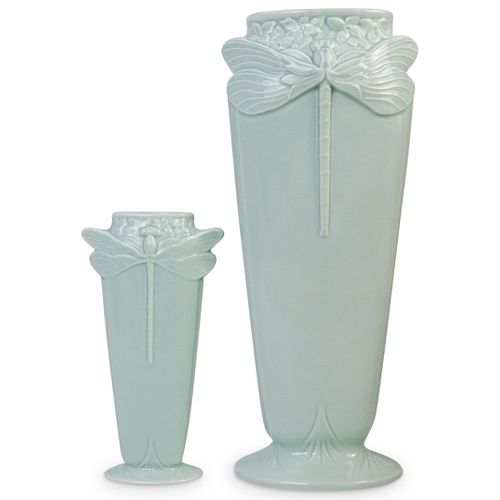 (2 Pc) Art Deco Christofle Dragonfly Porcelain Vases