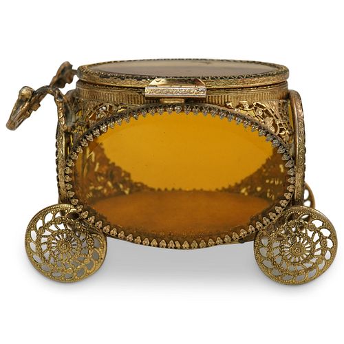 Antique Carriage Filigree Jewelry Casket Box