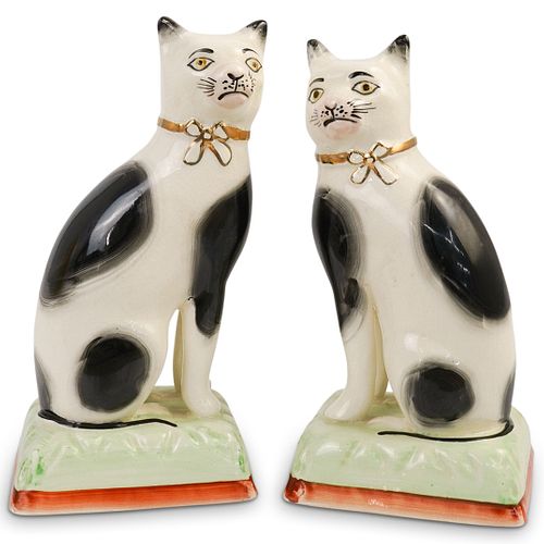 (2 Pc) Staffordshire Cat Porcelain Figurines