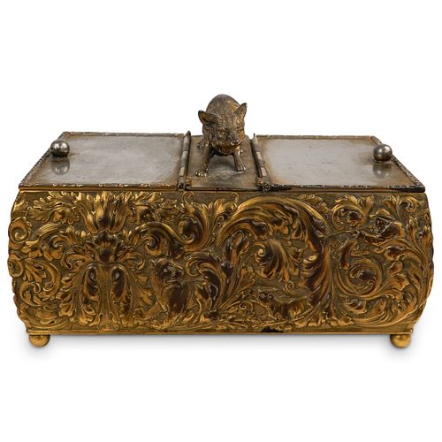 Victorian Solid Bronze Fox Trinket Box